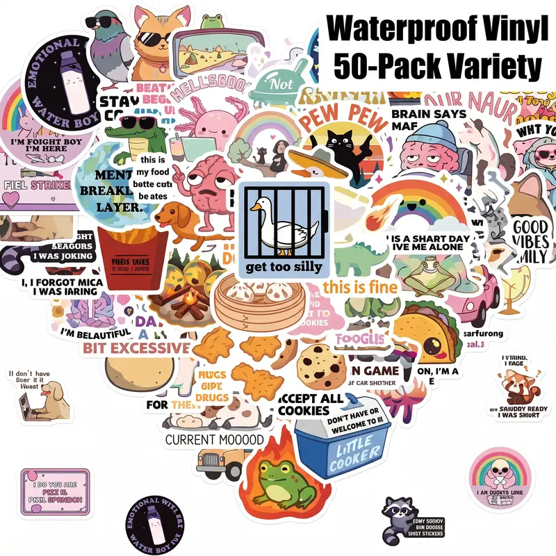 50 Pcs Funny Stickers for Adults, Sticker Packs, Waterproof Vinyl Meme Stickers, Laptop & Water Bottle Adhesive Decals, Gift for Men Women, Scrapbook Planner Supplies, Scrapbook Accessories, Crafts