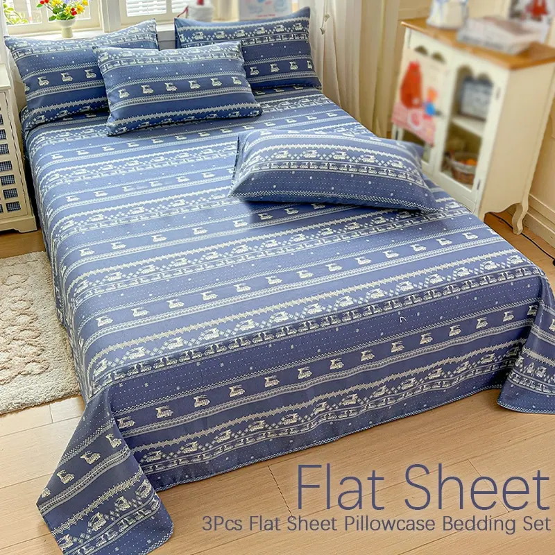 Multicolor Retro Geometric Pattern Wave Stripe Printed 3 Piece Bedding Sheet Set, Premium Skin-Friendly Cotton Blend Lightweight Bed Sheets, Anti-Wrinkle Breathable Hotel Quality Bohemian Bed Linen with Pair Matching Pillowcases