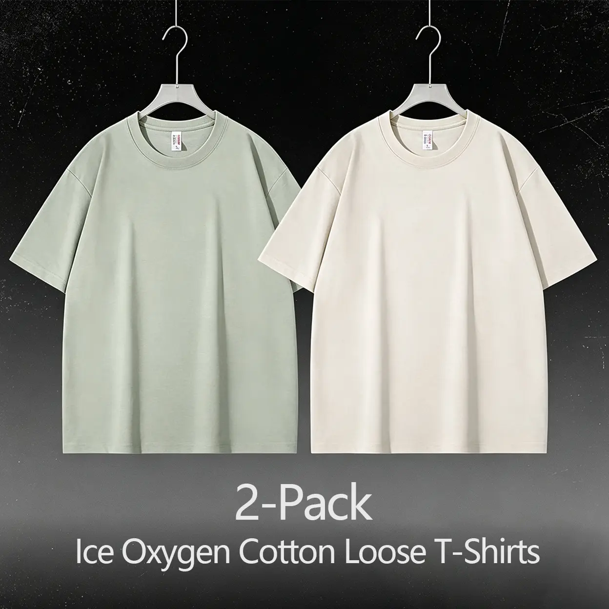 Men's 2-Pack Loose-Fit Solid Crew Neck Shortsleeve T-Shirts - Breathable Ice Cool Cotton Blend Medium Length Oversized Basic Tops, Vintage Streetwear Casual Daily All Seasons Menswear Set, Solid Plain