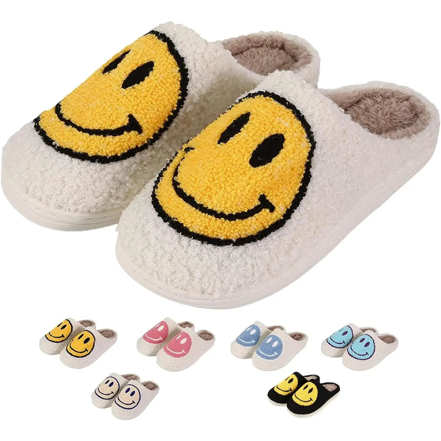 Retro Fuzzy Face Slippers  Women men, Womens Girls Cute Yellow the Lable Face House Slippers  Indoor Outdoor Pink/White/Black/Blue