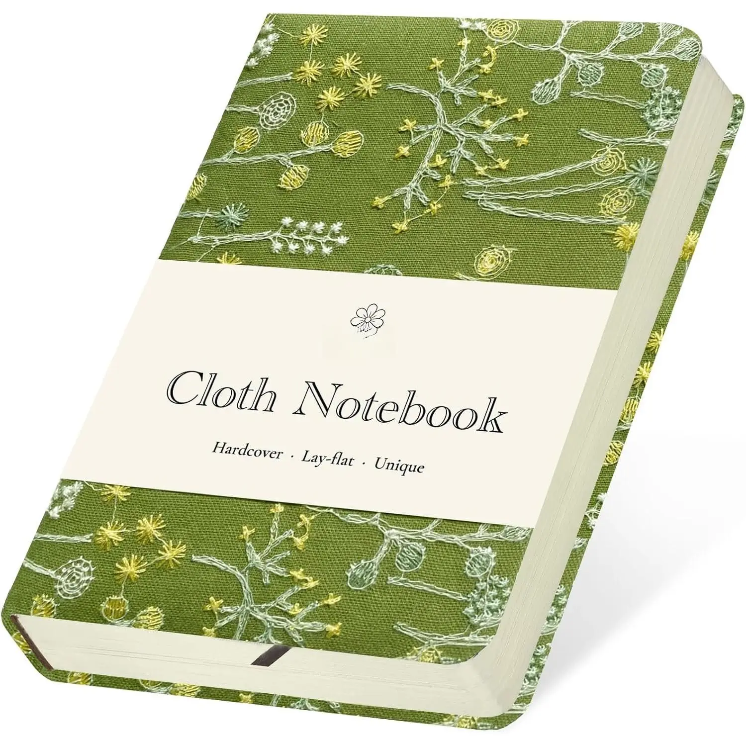 Pocket Notebook, A6 Journal, Small Embroidered Journal, Cute Fabric Notebook, Lay Flat Hardcover Journal, 4x6 Lined Notebook & Sketchbook, Personal Writing Journal for Women, Green Dandelion
