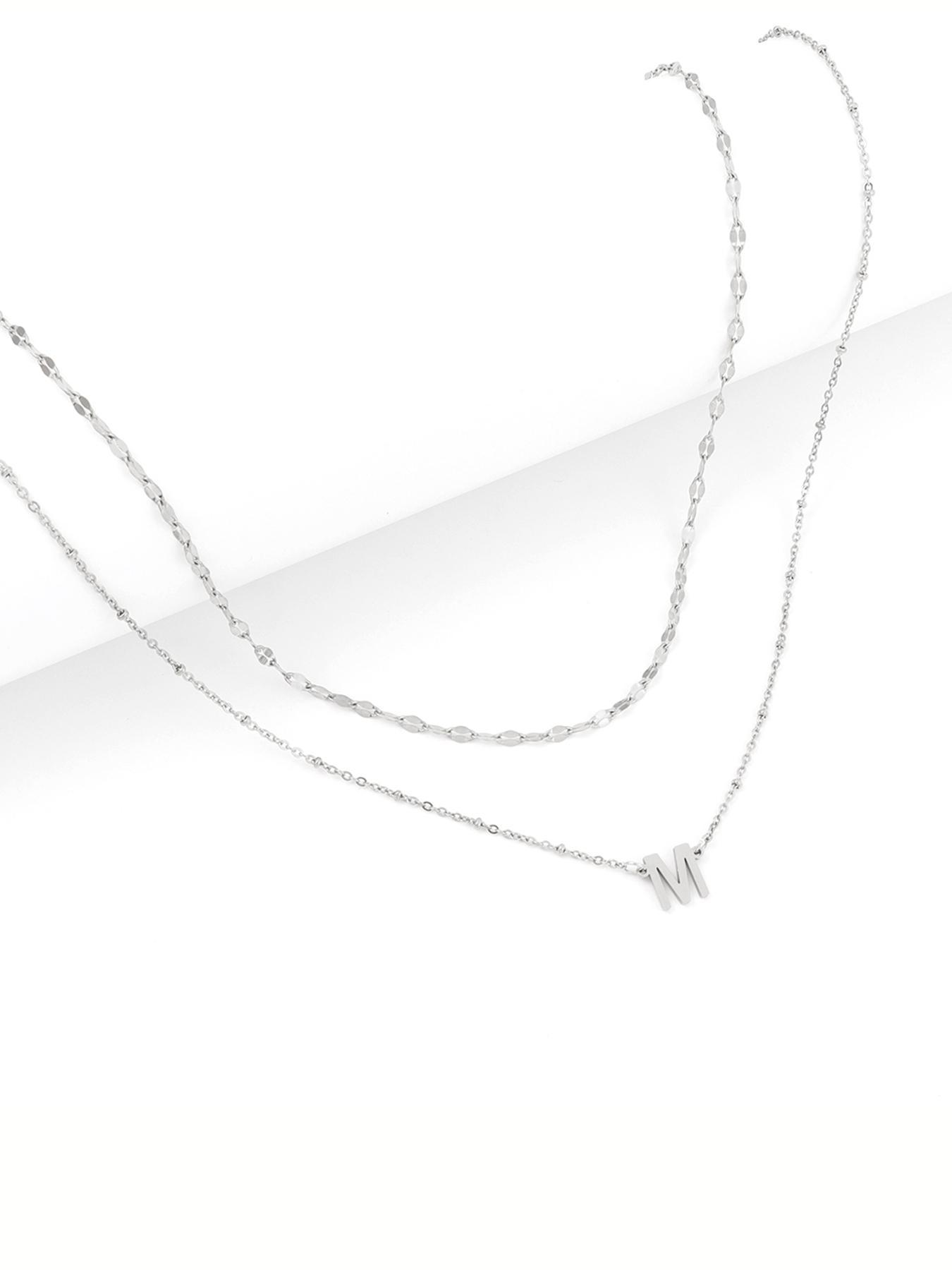 Simple Letter Detail Pendant Necklace & Chain Necklace Set, Necklace Initial, Fashion Jewelry for Party, Daily Decor, Trendy All-match & Exquisite Jewelry for Birthday Gift, Minimalist Necklace