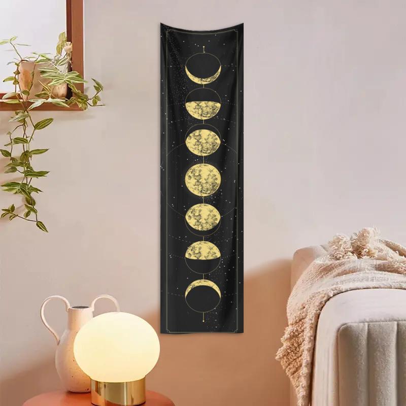 Moon & Plant Print Tapestry, 1 Count Boho Moon Phase Wall Hanging, Wall Decor For Home Bedroom & Living Room