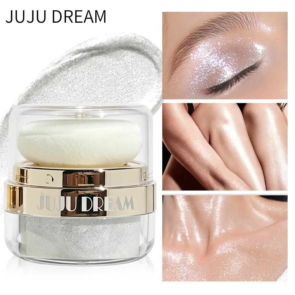 JUJU DREAM Galaxy Sparkle Loose Highlighter Powder, Longwear Powder Highlighter, Multi-use Shimmer Glitter Body Highlighter, Silver Diamond Shimmer, Can Apply On Eyes Collarbone, Fine Sparkling Long Lasting, Portable Travel Size Highlighter