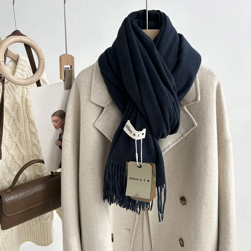 2026 New Model 300g Solid Color Imitation Cashmere Scarf for Women, Winter High-End Style, Popular Versatile Cashmere-Like Feel Tassel Shawl