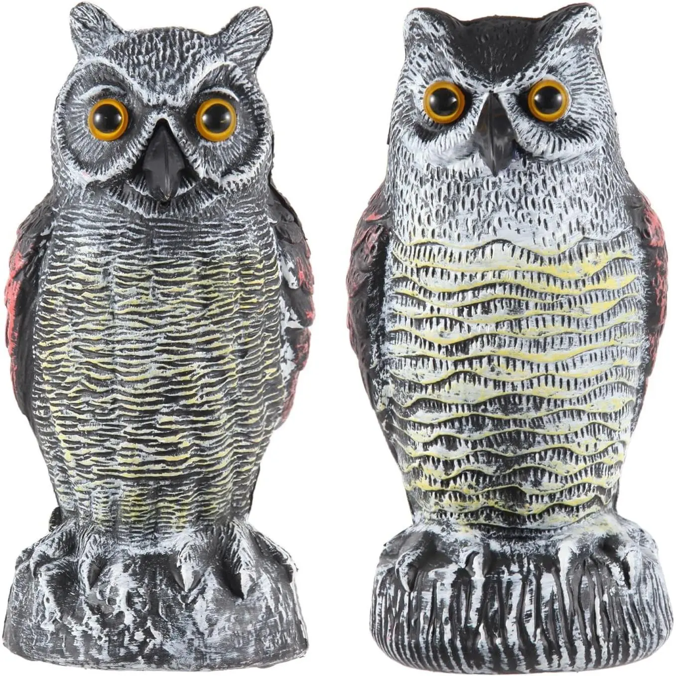 2-Pack Outdoor Great Horned Owl Bird Decoys, Lifelike Eyes Bird Deterrents, Plastic Pest Repellent Scarecrows, Garden & Yard Decor for Gardens, Rooftops, Bird Decoy
