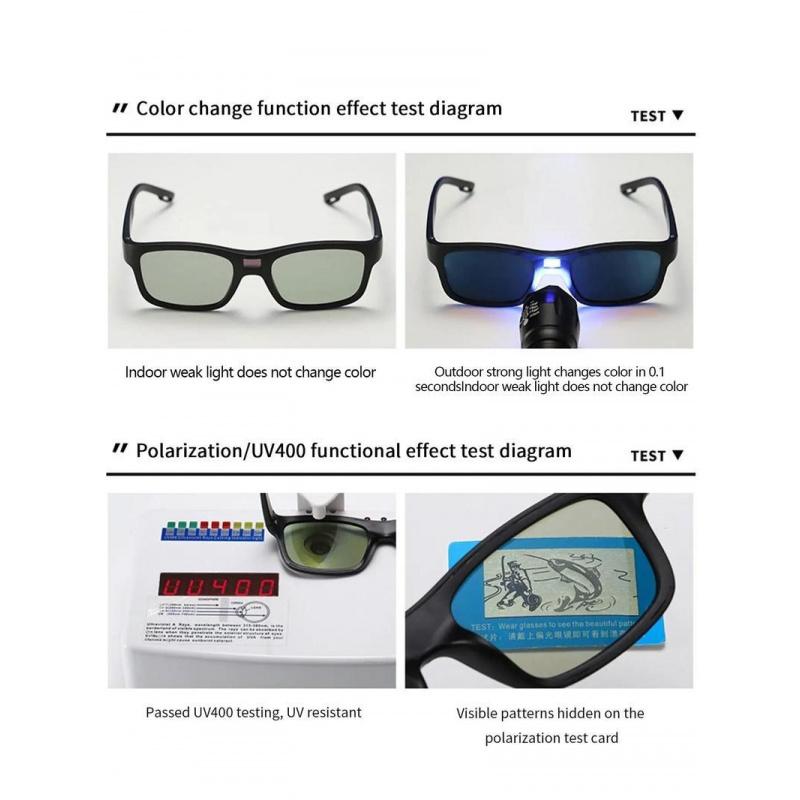 0.1 Seconds Photochromic Polarized Sunglasses Square UV Protection Smart Glasses for Men Women Lightweight TR Frame Durable Eyewear Wearable Card