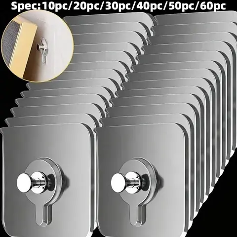 Self-Adhesive Hook, Strong Adhesive Picture Frame Nails Hooks, Photo Wall Hooks, Transparent Seamless Wall Hangers, Hanging Clock Wall Sticker Holder, Iron Organizer, Multiple Uses Pack