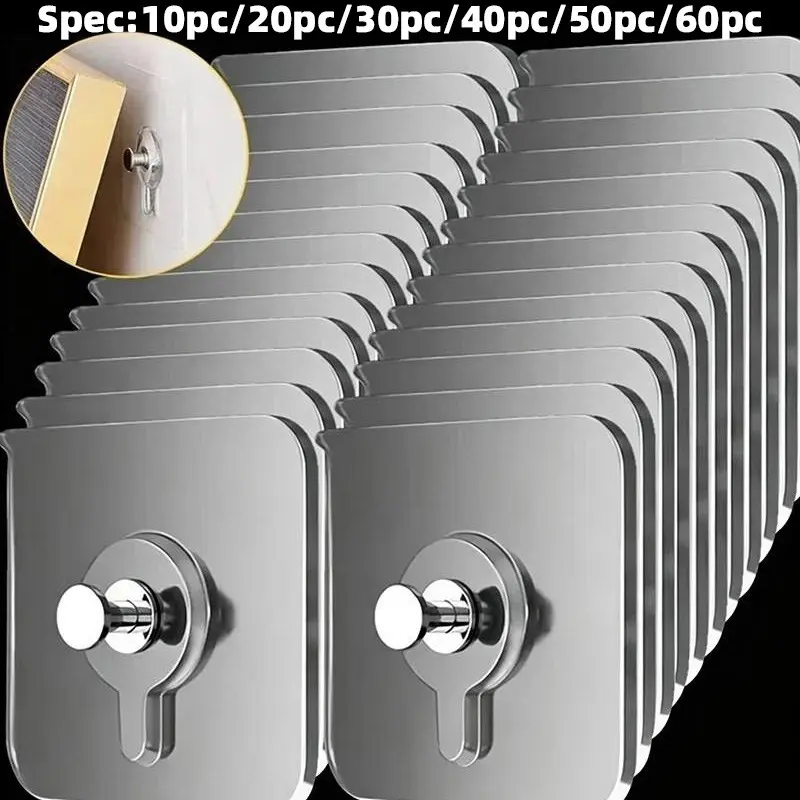 Self-Adhesive Hook, Strong Adhesive Picture Frame Nails Hooks, Photo Wall Hooks, Transparent Seamless Wall Hangers, Hanging Clock Wall Sticker Holder, Iron Organizer, Multiple Uses Pack