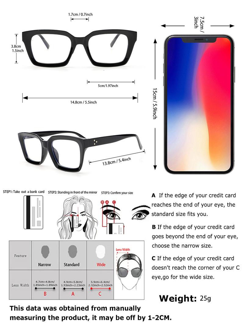 Unisex Simple Style Plain Color, Trendy Casual Stylish Square Frames Eyeglasses for Everyday Use, Fashion Accessories for Outdoor Activities