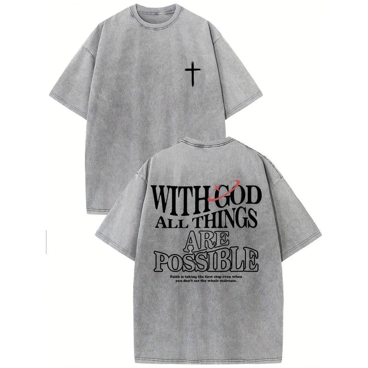 Men's Graphic Cross Print T-Shirt, Streetwear Loose Fit Top in 100% Washed Cotton, Breathable Short-Sleeve Casual Tee for Summer, Tops, Shortsleeve, Menswear, Cotton Fabric, Round Neck, Tshirt