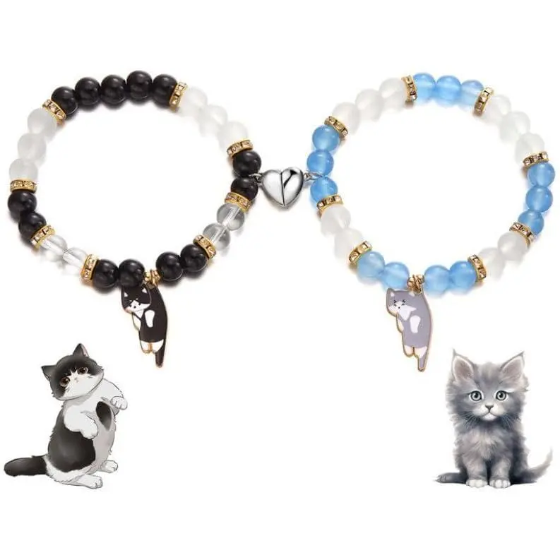 2 count  Bracelet Cute  Kawaii Kitten Bead Bracelet Couple Matching   Bracelets BFF Friendship Bracelet
