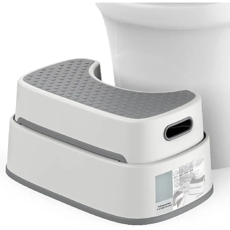 Toilet Stool Squat Adult, Bathroom Stool Heavy Duty, Anti Slip Toilet Step for Bathroom, Toddler Step Stool for Kids, Off-White & Dark Gray