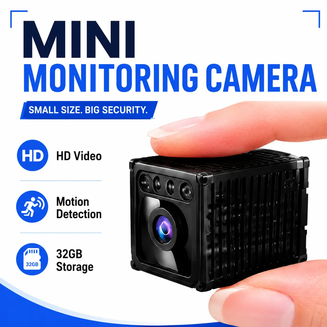 HD 1080P Mini Monitoring Camera with Motion Detection, 32GB Storage and Compact Portable Body for Home Security, Office, Indoor Spaces and Everyday Recording