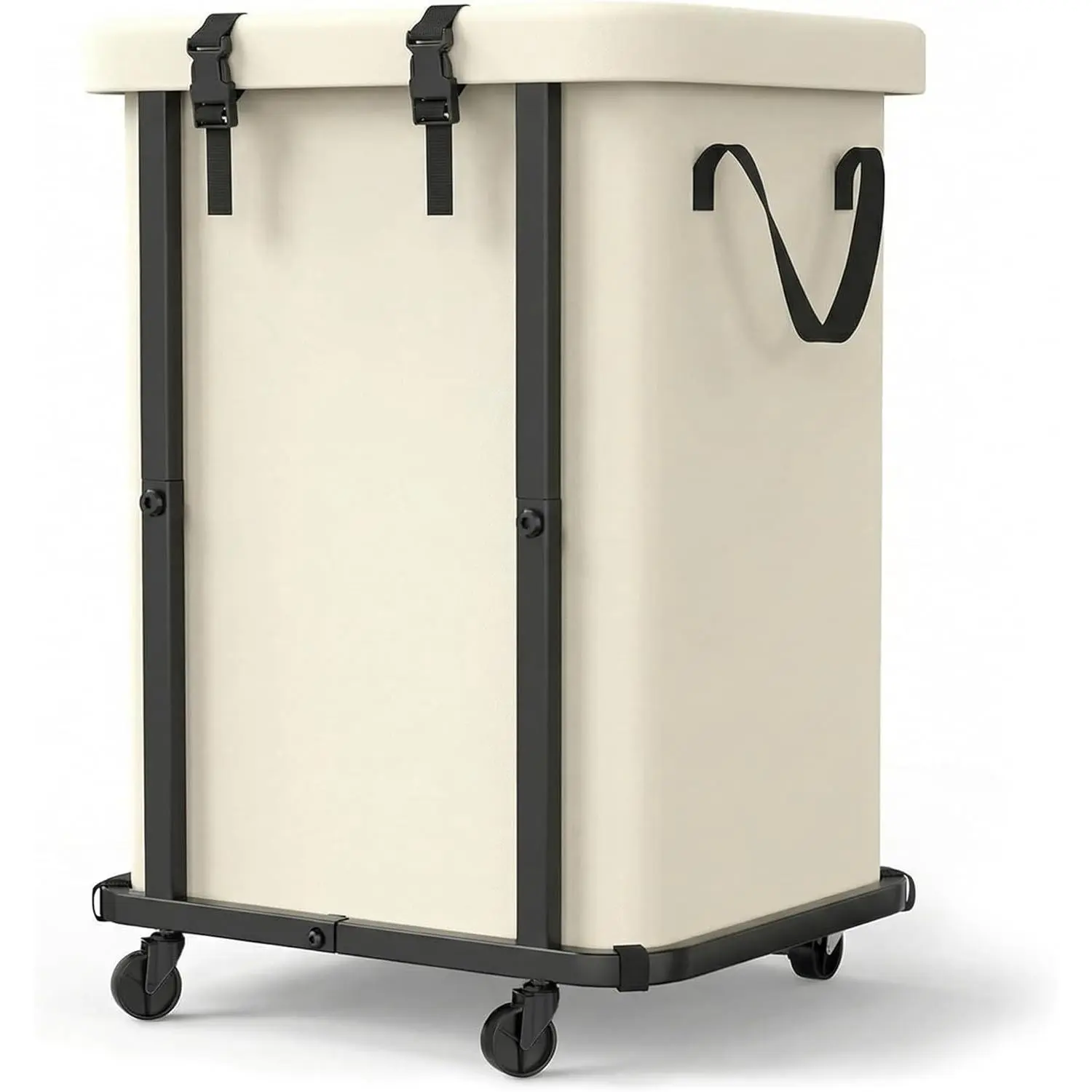 150L Laundry Basket with Wheels and Lid, Large Rolling Laundry Hamper with Removable Divider, Double Compartment Clothes Hamper, Metal Frame, White
