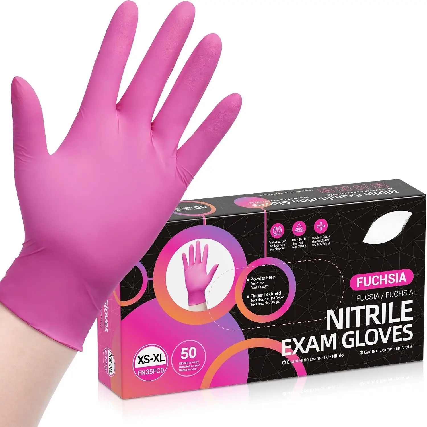Gloves, 3-mil, Disposable  Gloves, Latex-Free,  - /Fuchsia