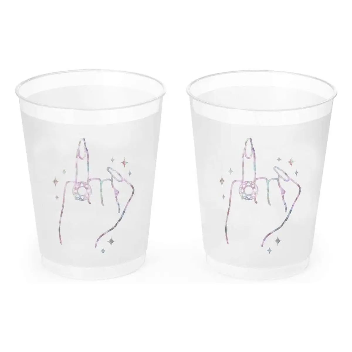 16-Pcs Iridescent Bling Plastic Reusable Frost Flex Cups Set - Dishwasher Safe Bridal Events Drinkware, Bachelorette Party Favors, Bride-to-Be Supplies