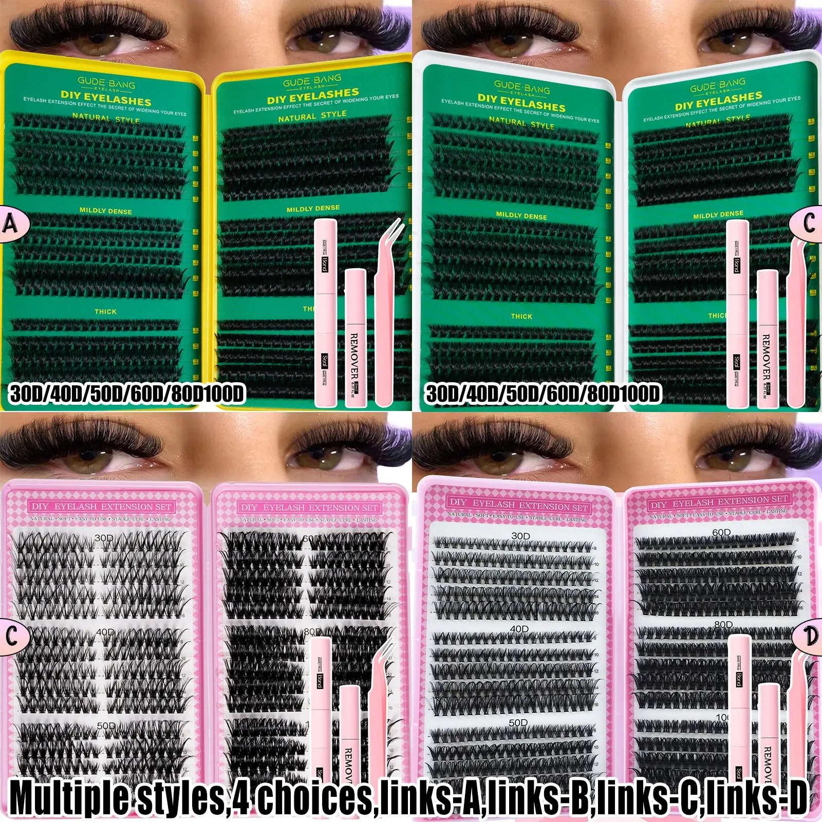 600 Pcs Eyelash Extension Kit with Glue,Tweezers and Remover,30D40D50D60D80D100D, Mixed 8–16 mm Curl Lashes, Eyelash Clusters, Large-Capacity Beginner-Friendly DIY Lash Cluster Set for Home Use.