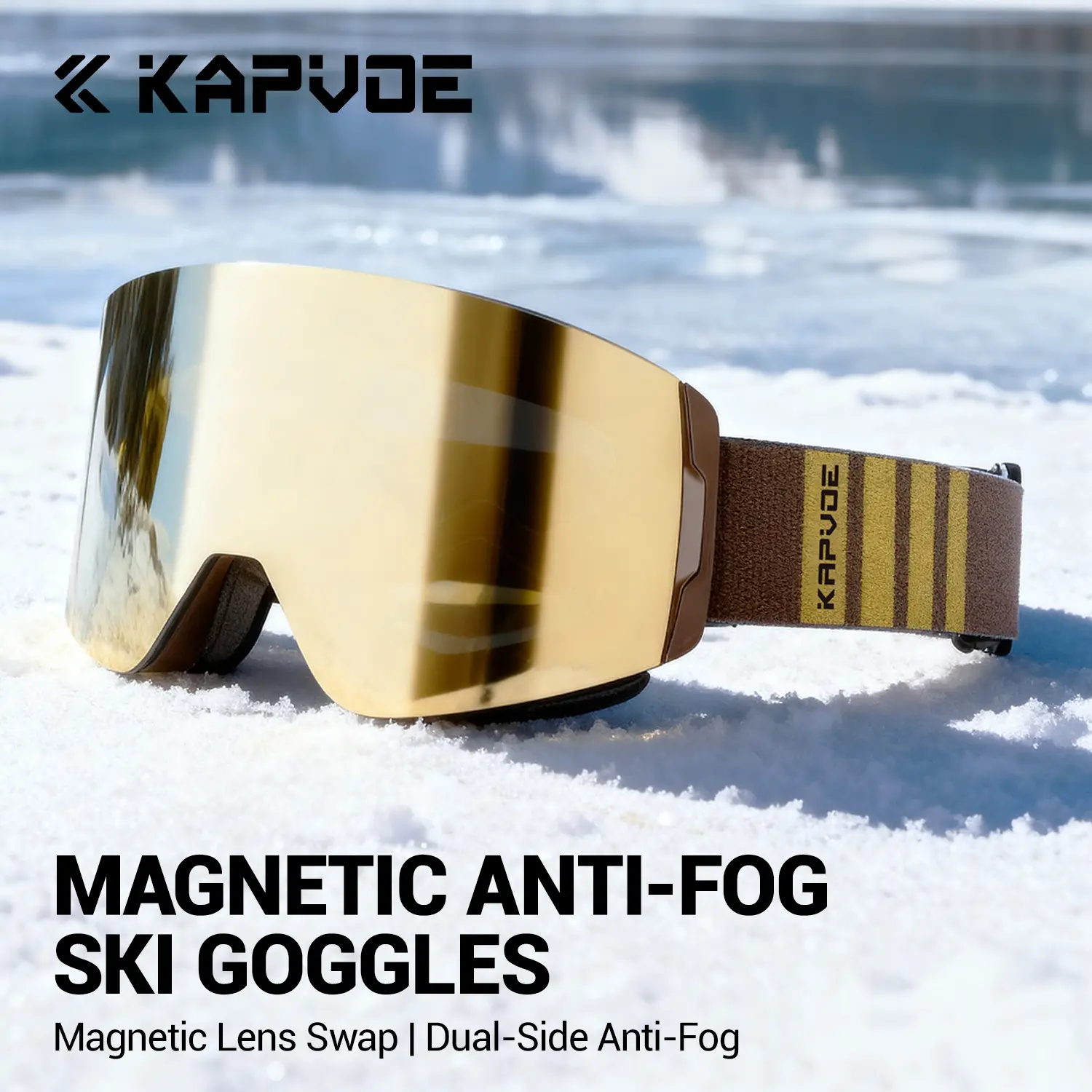 Kapvoe Magnetic OTG Cylindrical Ski & Snowboard Goggles for Men Women, 3-Layer Anti-Fog UV-Protection UV400 Eye Gear with Magnetic Lens Swap, Comfortable Sponge, Moisture-Wicking, Adjustable Strap, Dual-Layer Lens, Helmet Compatible Sports Eyewear, Female