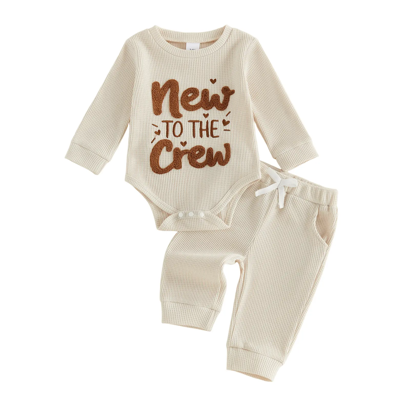 Newborn Baby Boy Fall Winter Outfits Long Sleeve Letter Embroidery Romper + Pants Set Infant Clothes 0-18 Months
