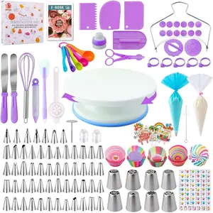 356 Pcs All Round Beginner Friendly Cake Baking Decorating Set 360 Degree Rotating Cake Stand Assorted Cookie Cutters Graduated Measuring Cup Spoon Full Complete Baking Gadget Supplies For Home Kitchen Celebration Party Dessert Craft