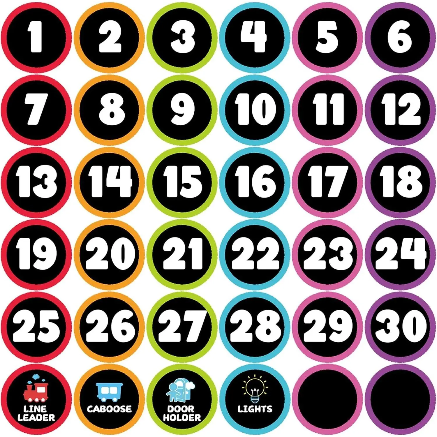 Line up Spots for Classroom Floor Back to School Decoration 36Pcs 4'' Floor Stickers for Classroom Line Number Stickers for Classroom Floor Number for Classrooms Lining Up (Black&Color)