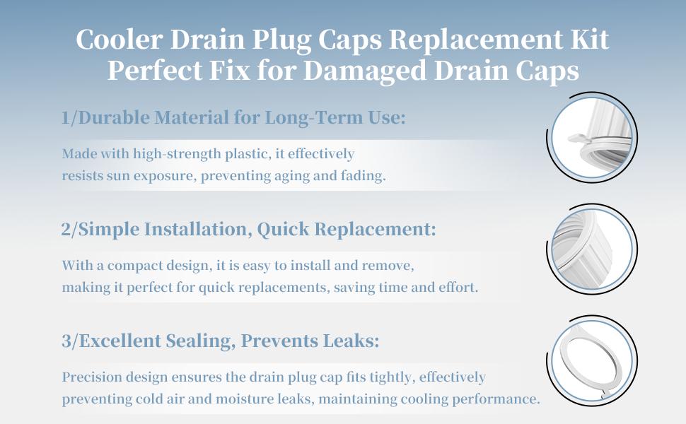 Threaded Drain Plug Caps with Plastic Tether for Cooler,Compatible with Igloo 50-165 Qt Coolers,Cooler Replacement Parts-2 Pack ﻿