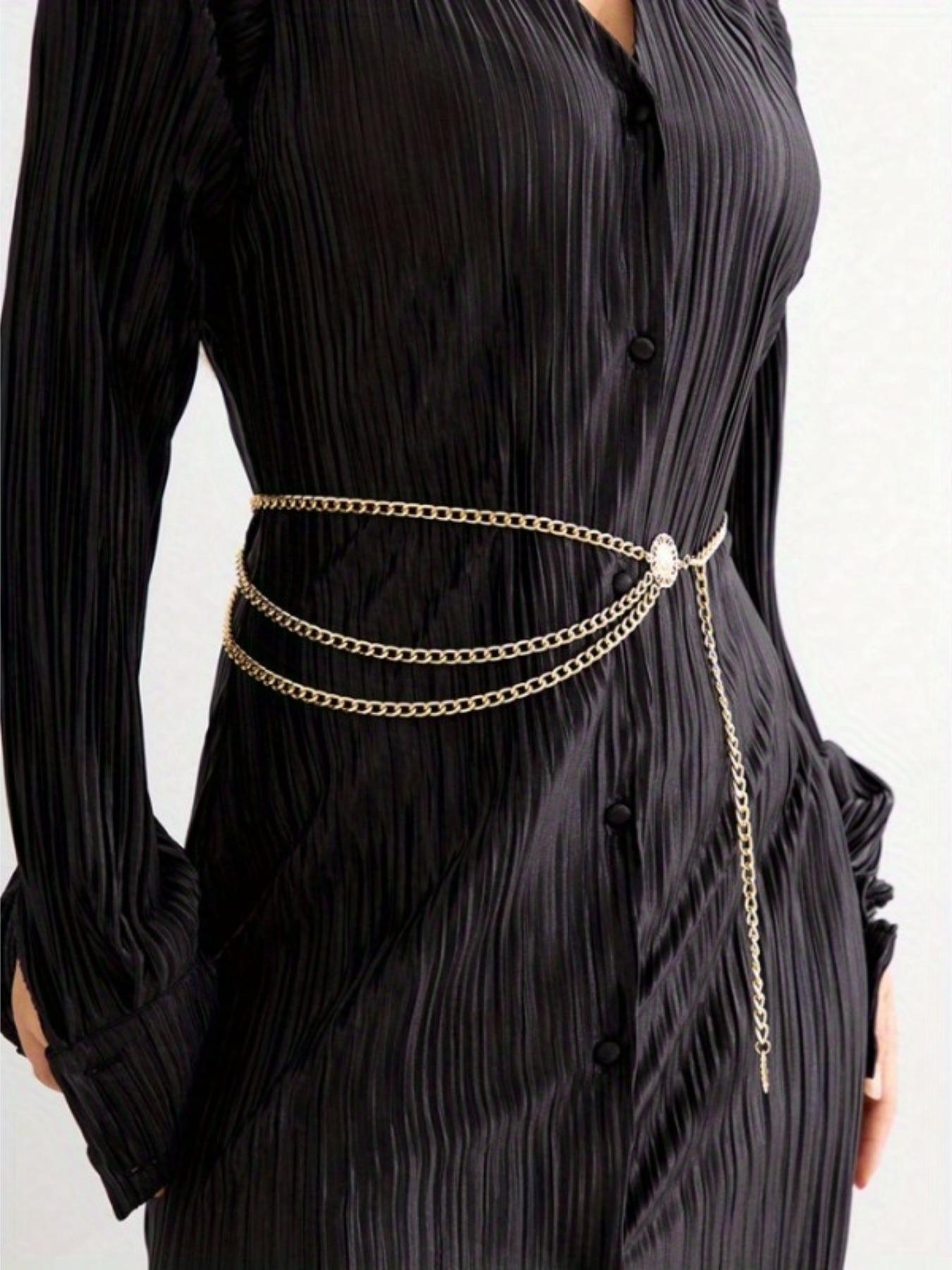 Women's Fashion Tiered Layered Chain Belt, Stylish Belts, Elegant Belt Buckle, Casual Stainless Steel Waist Chain for Dress, Fashion Versatile Clothing Accessories for Jeans