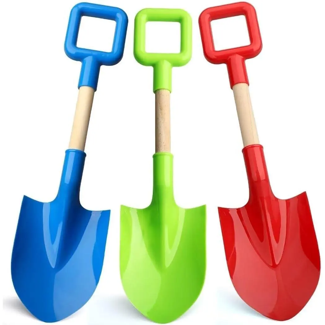 16 Inch Beach Sand Shovels Toys for Kids, Sturdy Long Wooden Spade, Gardening Tool Kits, ABS Plastic Scoops for Sand Snow Digging, Summer Winter Camping Backyard Planting Gift (3PCS)Gift