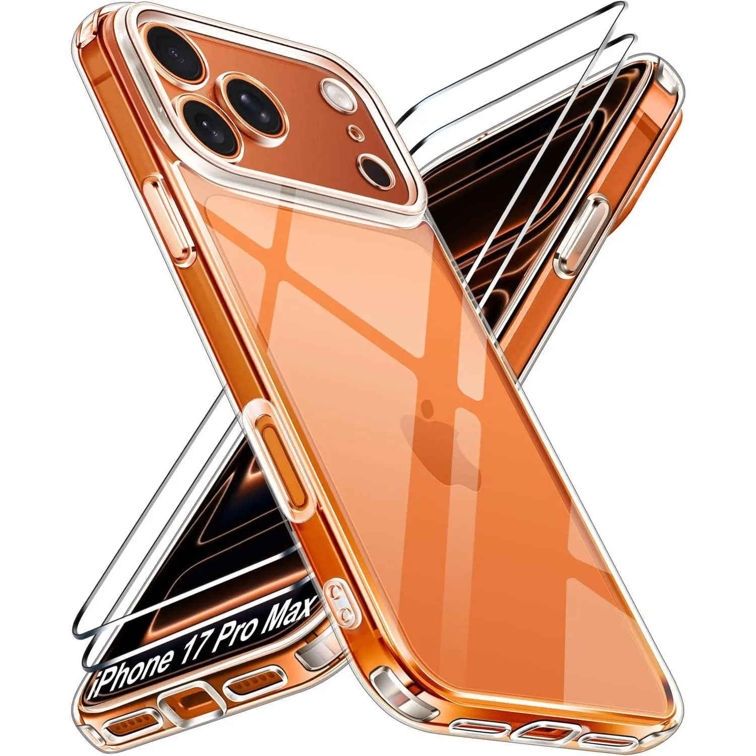 3-in-1 Clear Case Designed for iPhone 17 Pro Max 6.9'' 2025 with 2 Pack Tempered Glass Screen Protector, Military Shockproof Hard Back Slim for 17 Pro Max Cover - Clear