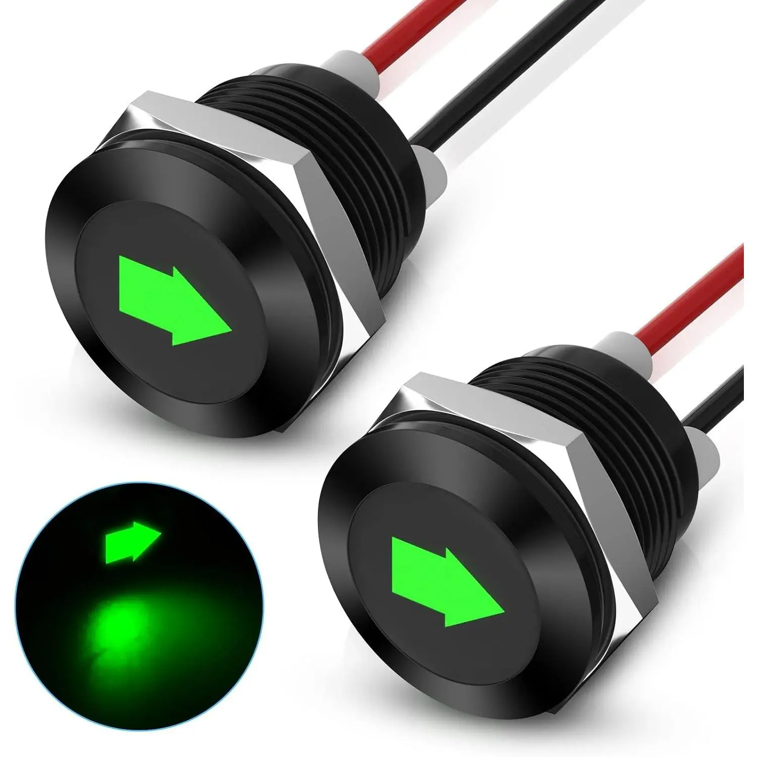 2PCS 12V LED Indicator Light, Waterproof 1/2" Panel Cutout Left/Right Signal Lamp with 310MM 26AWG Wires for Car Trucks