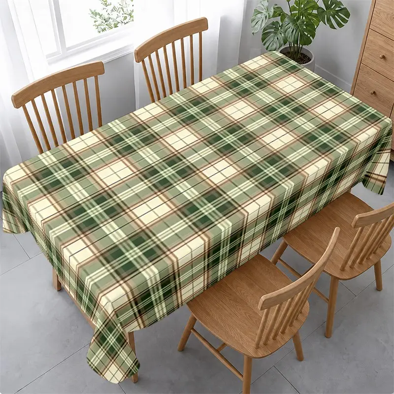 Vintage Plaid Tablecloth, Classic Green Check Design, Water Resistant, Easy Clean, Create a Warm Farmhouse Dining Atmosphere, Add Timeless Charm to Your Home Space, Perfect for Family Meals