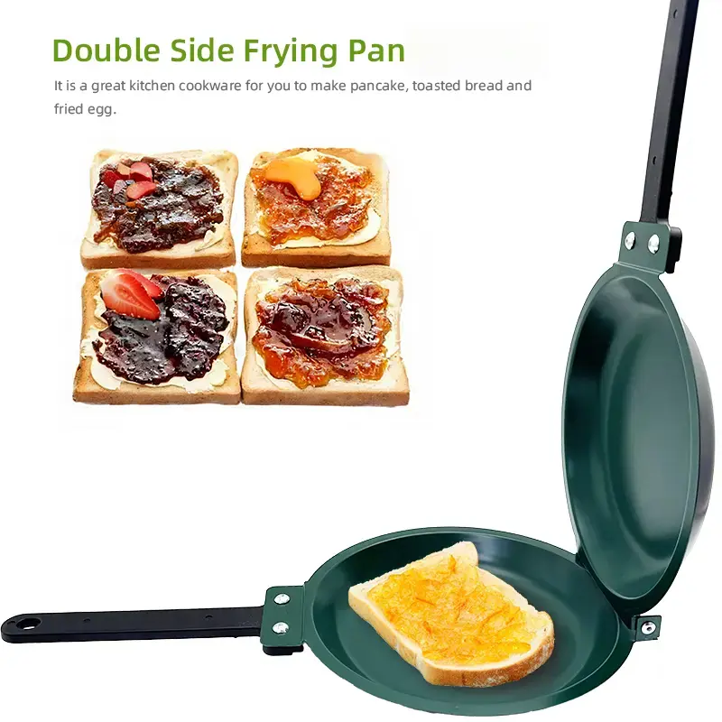 Double-Sided Non-Stick Frying Pan Skillet - Non-Stick Inner Layer Round Cookware, Kitchen Supplies Pans & Woks, Easy Omelet/Pancake Making, Great for Camping Meals, Ideal Christmas & New Year Gift, Non Stick Cookingware