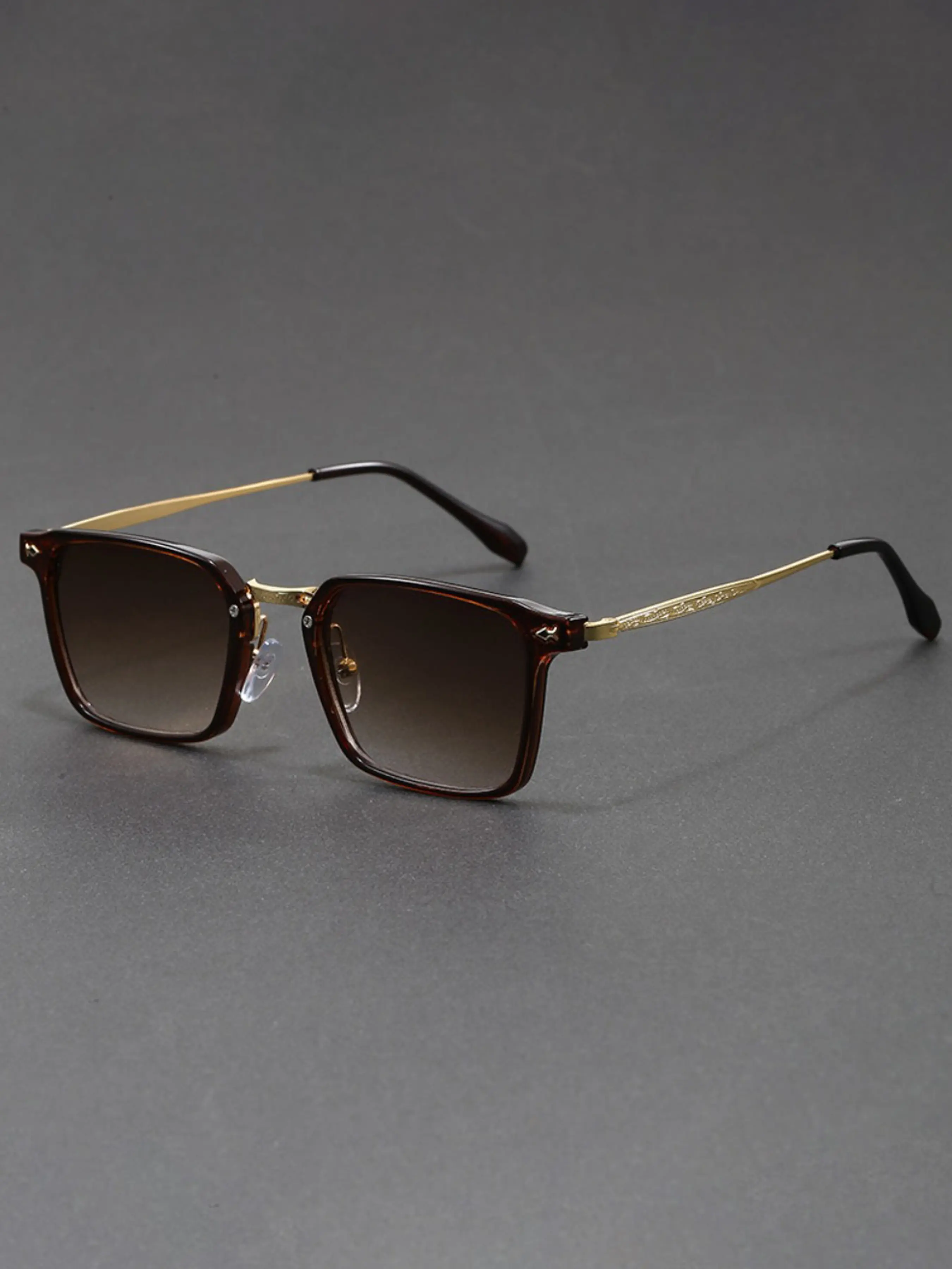 Square Frame Sunglasses Carved Thin Temple Design Outdoor Anti UV Glasses Suitable for Both Men and Women