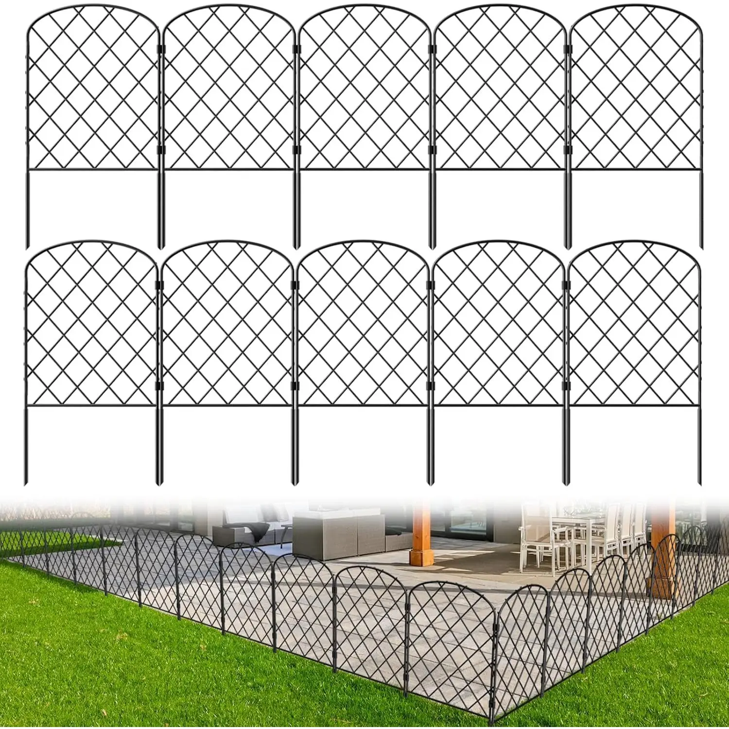 10Pack 10.8ft Garden Fence 24in High Rustproof Metal Barrier Yard | Easy assembly, Flexible layout for garden, flower bed &  barrier,  for temporary fencing, patio & landscape edging