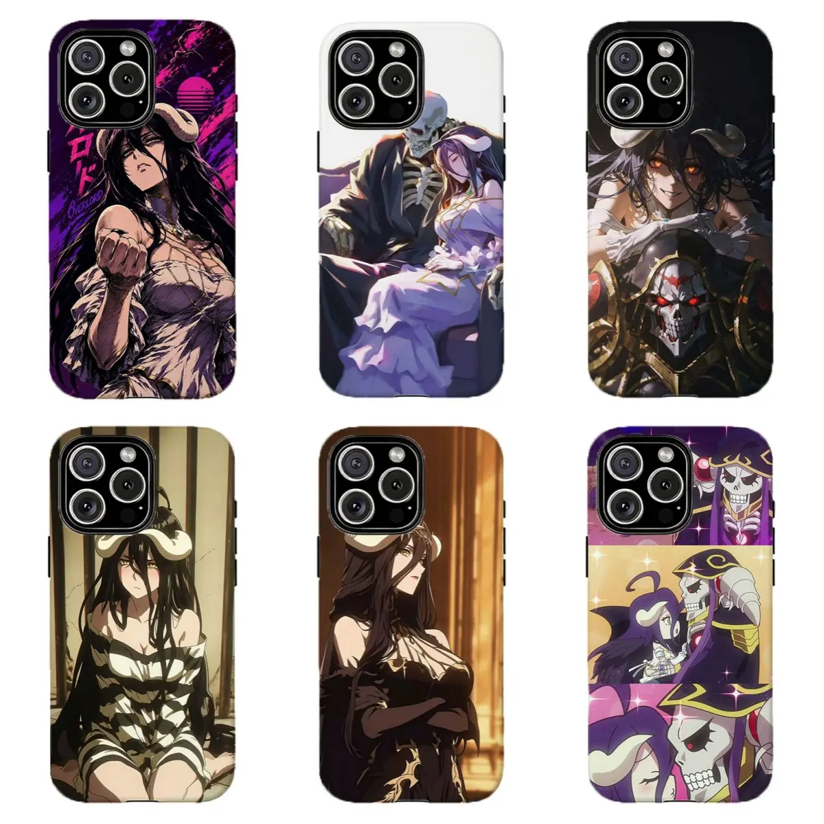 Overlord Albedo & Ainz Ooal Gown Custom Anime Phone Case - Polycarbonate Dark Fantasy Aesthetic Accessory, Wireless Compatible, Drop-Resistant, Full Protection for iPhone 11-17 Pro Max, Samsung S22-S26, Anime Lover Gift