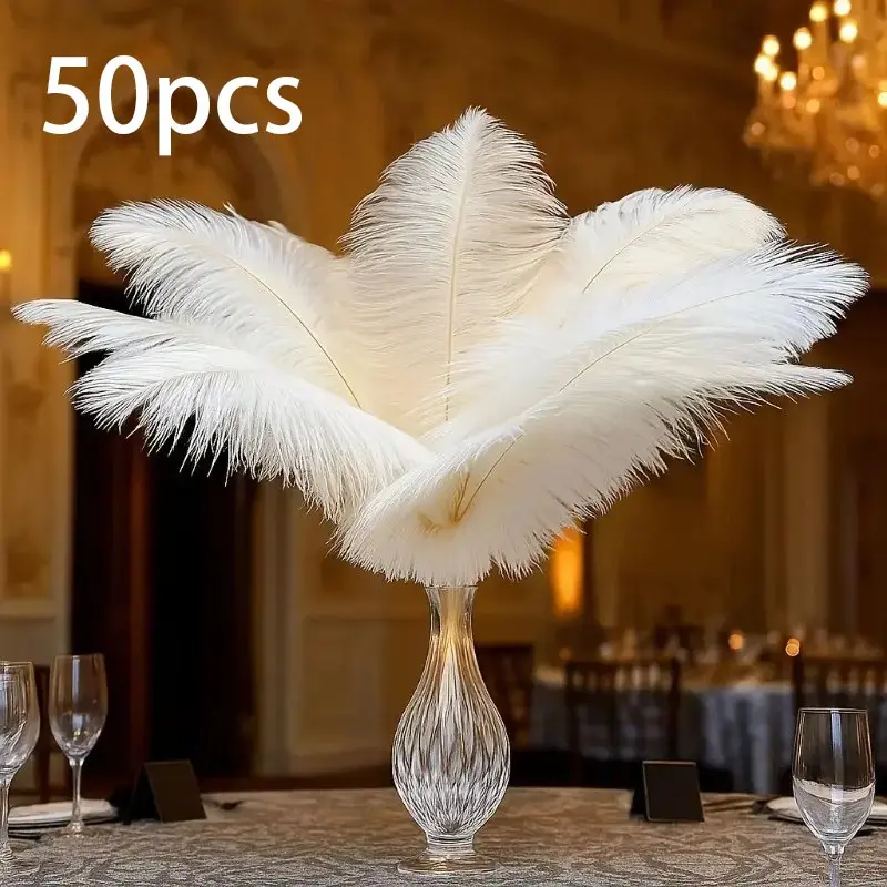 50 Artificial Ostrich Feathers, Long, Ideal for Wedding Decor, Home Decoration, Parties, Birthdays, Holidays, Crafts, Durable