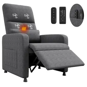Power Recliner Chair with Heat & Massage, Electric Lift Recliner with Padded Seat & 2 Side Pockets, Single Sofa Seat for Living Room, Bedroom