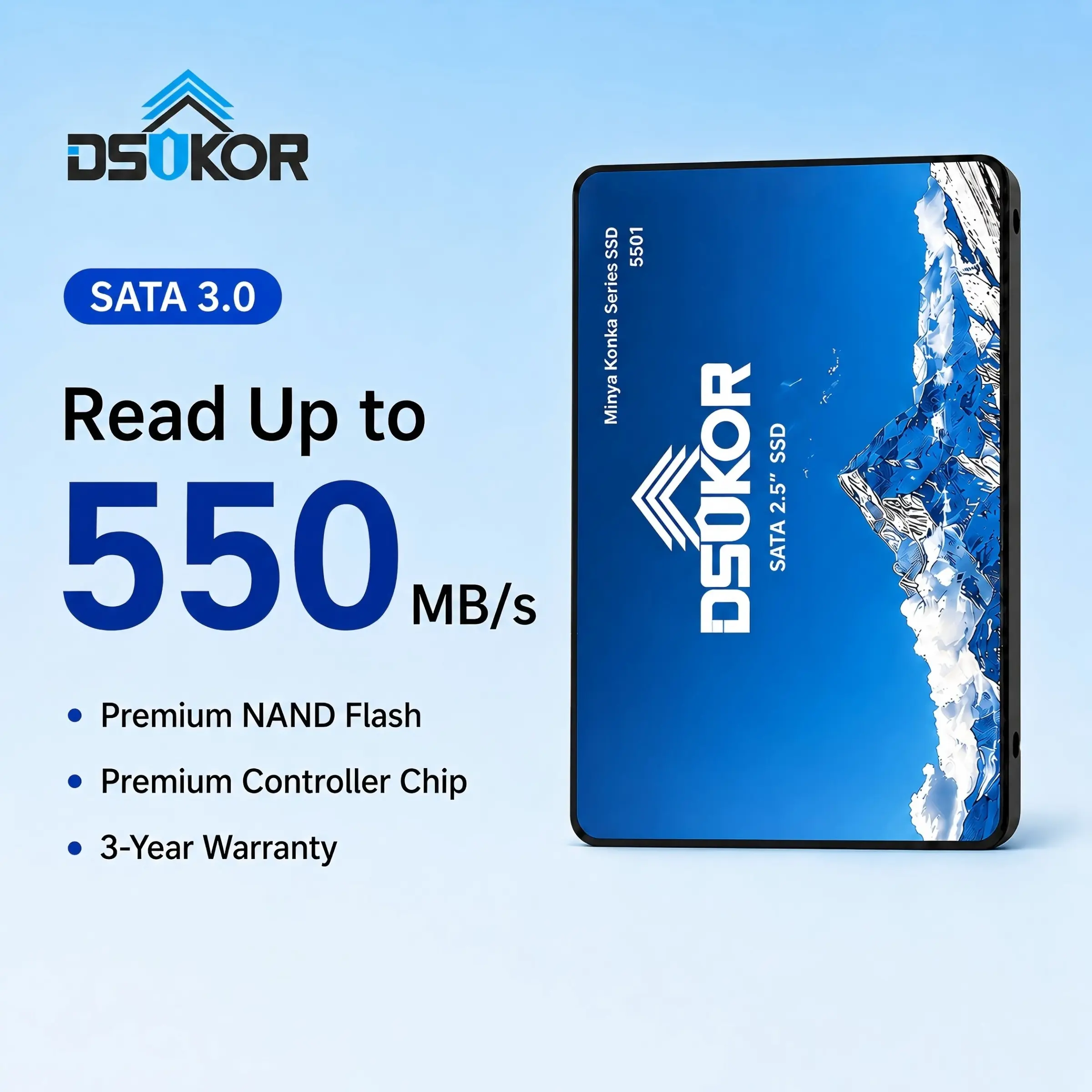 DSIKOR S501 SATA SSD 240GB, Internal State Drive SATA III 6Gb/s 2.5" SSD Sata, UP to 550MB/s, 240GB Internal Drive Solid State Hard Drive, Upgrade Laptop PC and Desktops, SSD Storage