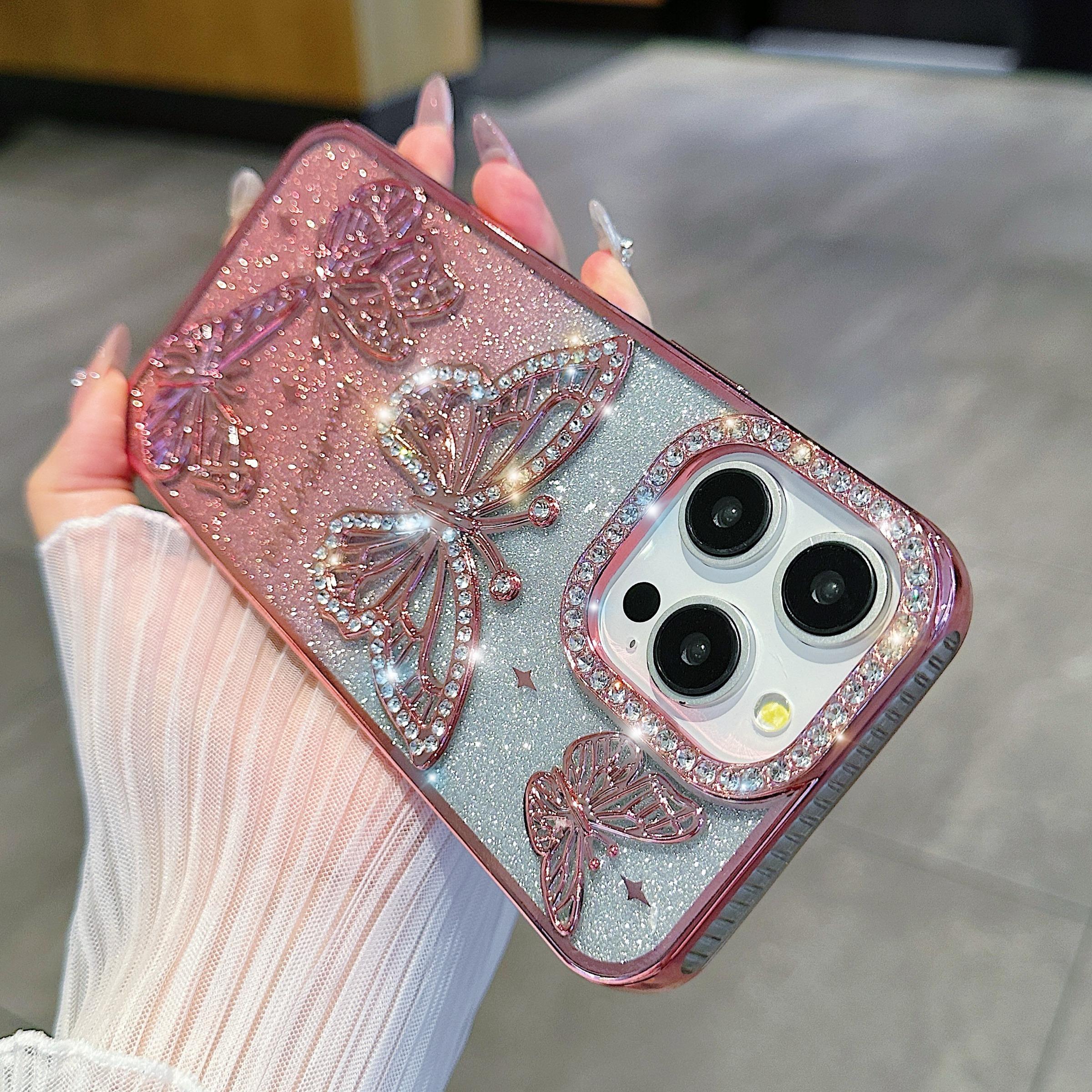 Butterfly Pattern Phone Case, Cellphone Casing, Rhinestone Decor Phone Protective Cover, Protector, Phone Accessory Compatible with Smartphone iPhone 16 Pro Max 15 14 13 12 11