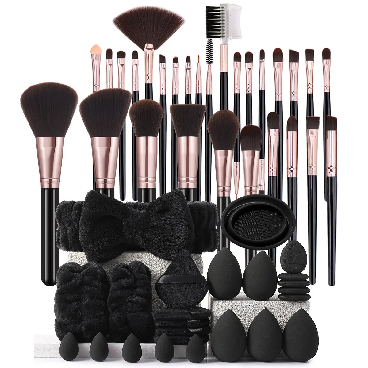 Complete Makeup Tool Set, 28 Makeup Brushes, Soft Synthetic Bristles, Beauty Sponge, Fluffy Headband, Cleaning Pad, Gift Box for Women, Cosmetics Brush Set