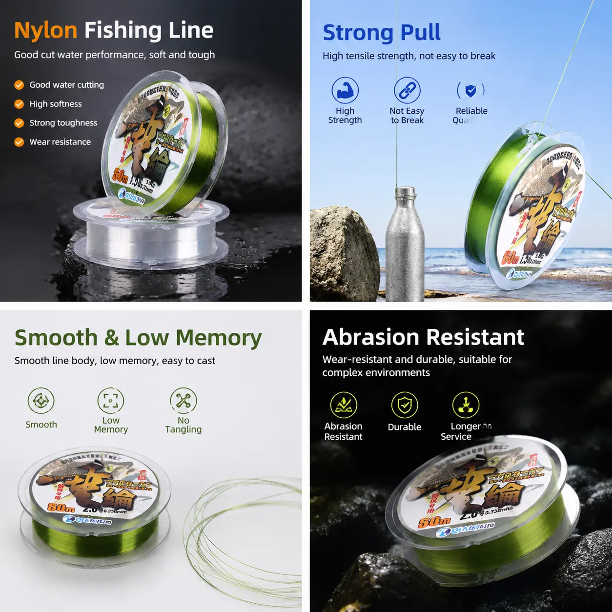 High-Strength Nylon Fishing Line Set – 50-Meter Main Line and Leader Line for Sea Angling, Casting, Spinning, and Lure Fishing – Durable, Abrasion-Resistant, Low-Visibility Monofilament for Freshwater and Saltwater Use