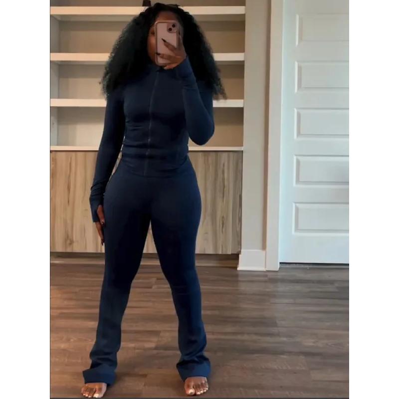 Women’s 2-Piece Lounge Set –-Waisted Flare Pants & Casual Matching Tracksuit Gym/Streetwear|               Stretchy Outfit Sets Women Yoga Bottoms Can be used with a raincoat