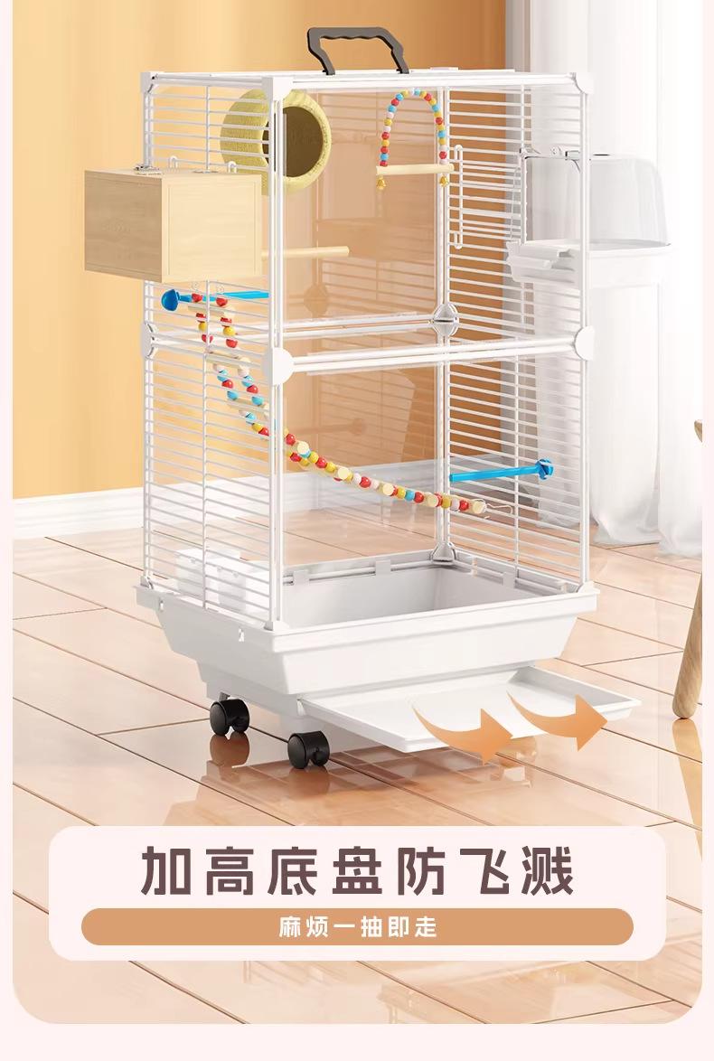 New Transparent Villa Bird Cage Double Layer Large Size Anti-Splash Horizontal Wire Special for Parakeet Cockatiel Budgie Parrot with Pet Toy Accessories
