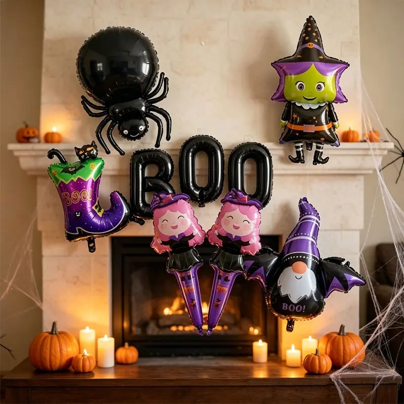 12-Piece Witch Boo Halloween Balloon Set, Includes 16-Inch Boo Balloons, Spider, Bat, Witch, Pumpkin Balloons, Perfect for Parent-Child Trick-or-Treat Activity, Witch-Themed Girls’ Night，Halloween home decorations, Halloween community fair
