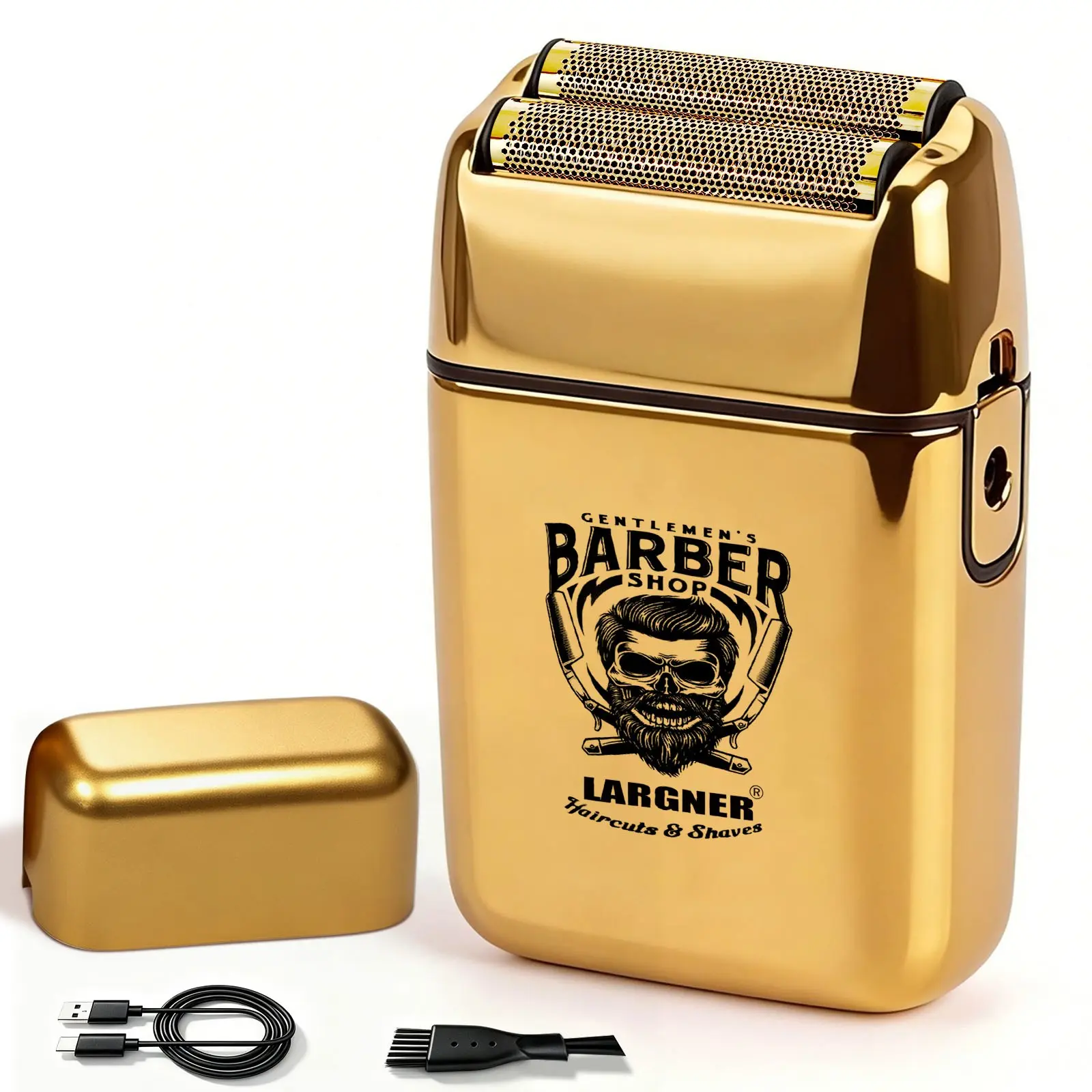 Largner Retro Skull Men's Electric Razor, Full Metal Dual Blade Head, Barber Shop Haircut Styler, Brightening Device, Usb Rechargeable Shaver