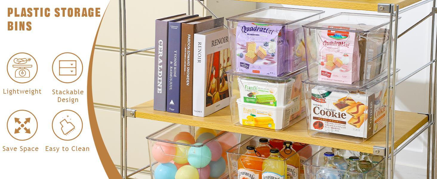 6 Pack Clear Storage Bins with Lids, 7 Quart Stackable Storage Boxes for Storage and Organization, Plastic Storage Containers with Lids, Plastic Bins with Handles for Office, Bedroom, Study Room