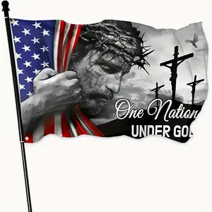 Premium Christian American Flag with Jesus, Cross & "One Nation Under God" Design, 2x3ft & 3x5ft Weather-Resistant Banner for Outdoor Yard, Church & Faith Events