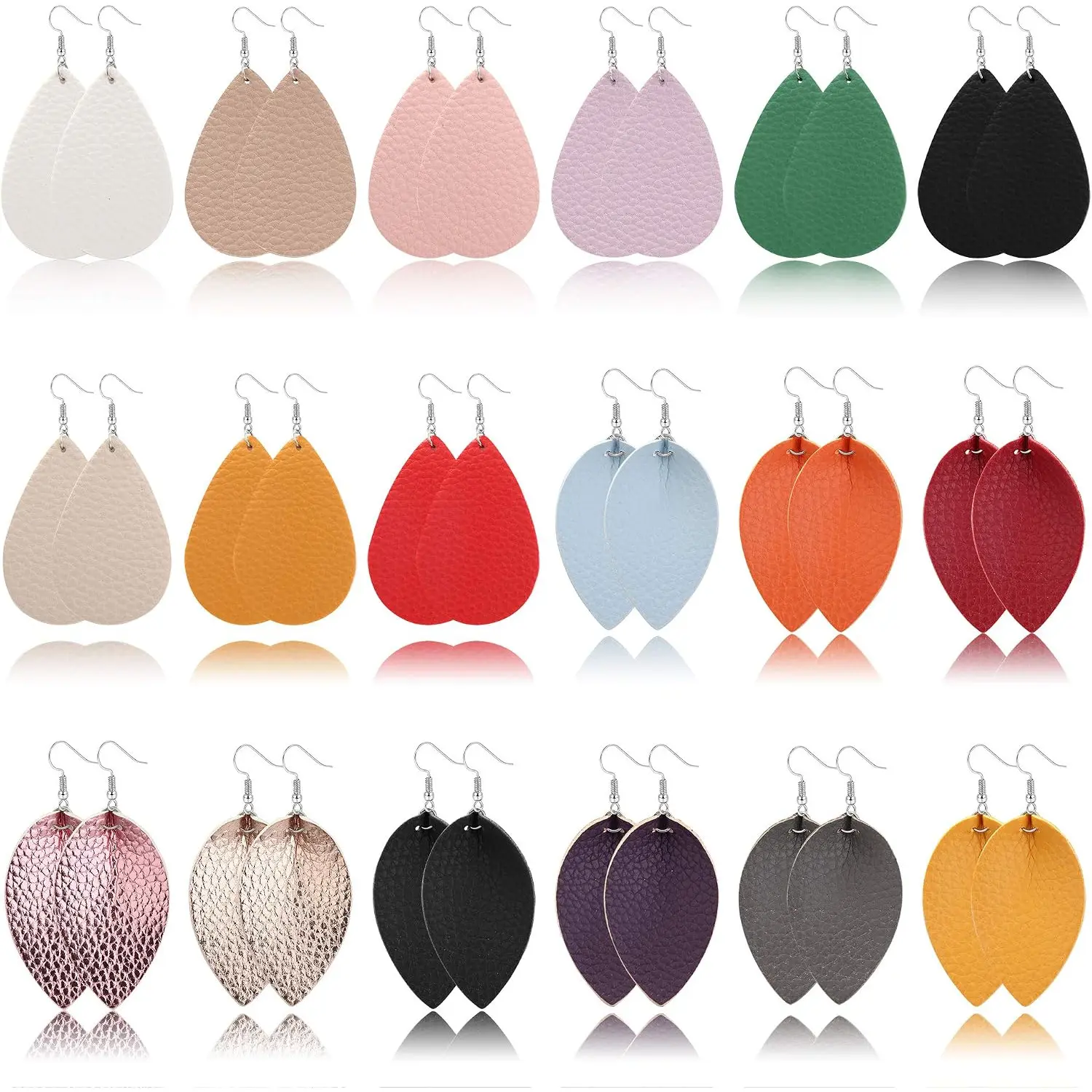 18 Pairs Genuine Leather Stud Earrings for Women, Valentine's Day Leaf Earrings, Lightweight Faux Leather Teardrop Earring Set, Valentine's Day Gifts