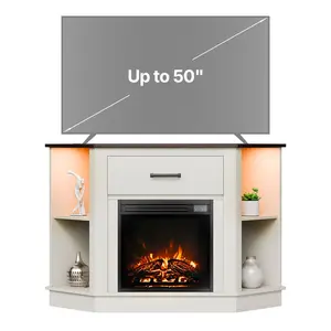 VEVOR Fireplace TV Stand, Farmhouse Fireplace TV Stand for TVs up to 50 inch, Farmhouse Entertainment Center with 18 inch Fireplace & LED Lights, Electric Fireplaces with Storage Drawers & Cabinets